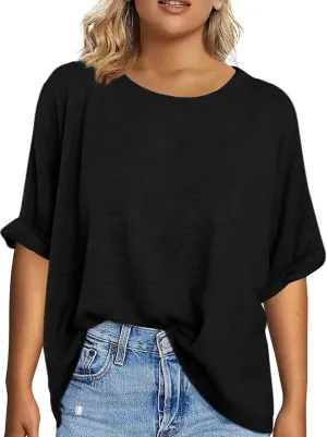 Tankaneo Women's Plus Size Short Sleeve T Shirts Summer Half Sleeve Crew Neck Oversized Tees Casual Loose Fit Tunic Tops