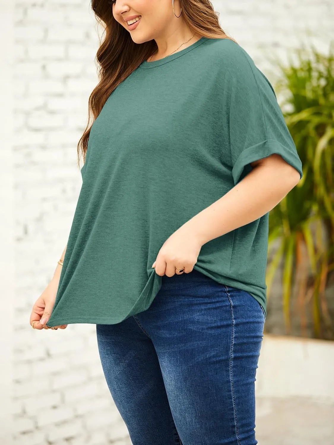 Tankaneo Women's Plus Size Short Sleeve T Shirts Summer Half Sleeve Crew Neck Oversized Tees Casual Loose Fit Tunic Tops