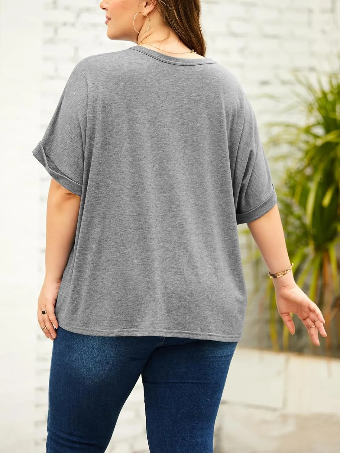 Tankaneo Women's Plus Size Short Sleeve T Shirts Summer Half Sleeve Crew Neck Oversized Tees Casual Loose Fit Tunic Tops
