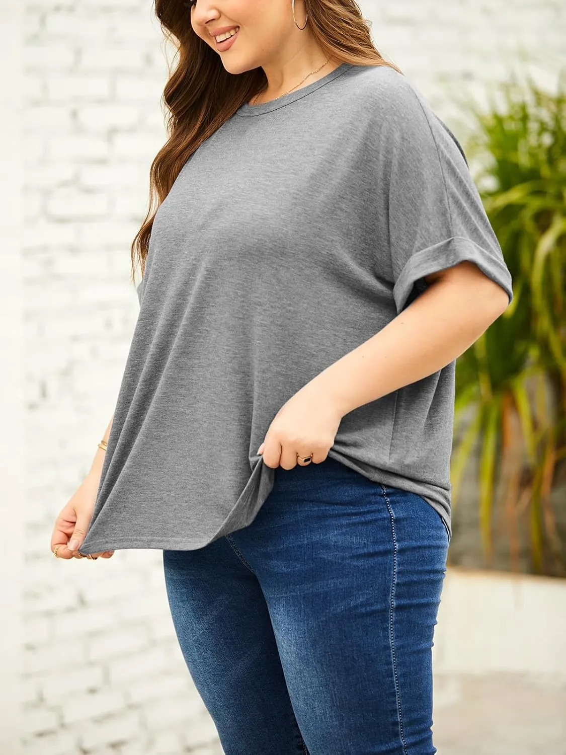 Tankaneo Women's Plus Size Short Sleeve T Shirts Summer Half Sleeve Crew Neck Oversized Tees Casual Loose Fit Tunic Tops
