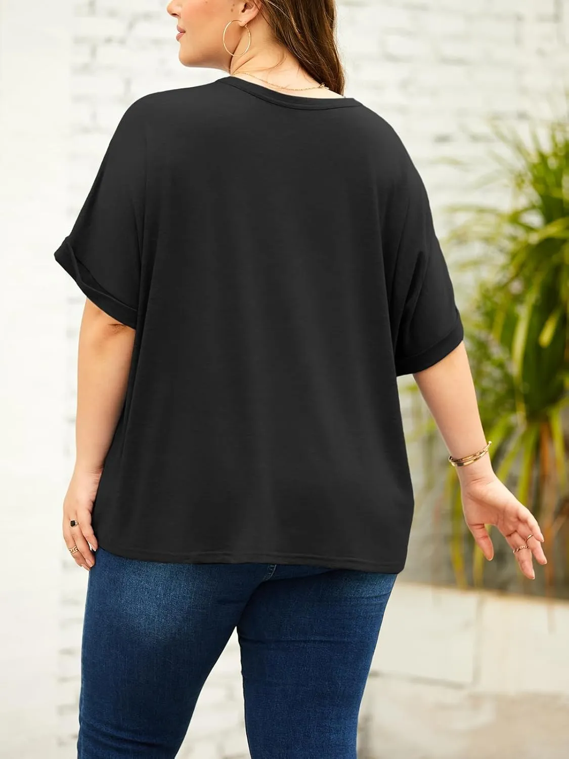 Tankaneo Women's Plus Size Short Sleeve T Shirts Summer Half Sleeve Crew Neck Oversized Tees Casual Loose Fit Tunic Tops
