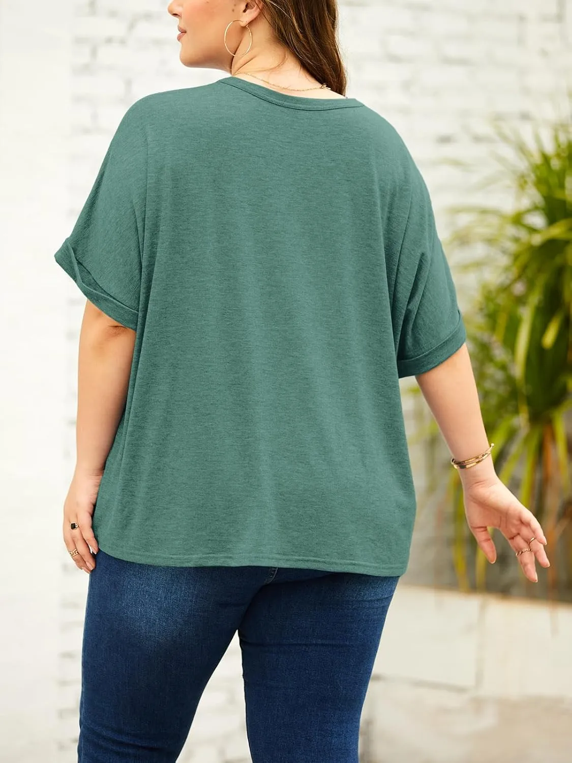 Tankaneo Women's Plus Size Short Sleeve T Shirts Summer Half Sleeve Crew Neck Oversized Tees Casual Loose Fit Tunic Tops