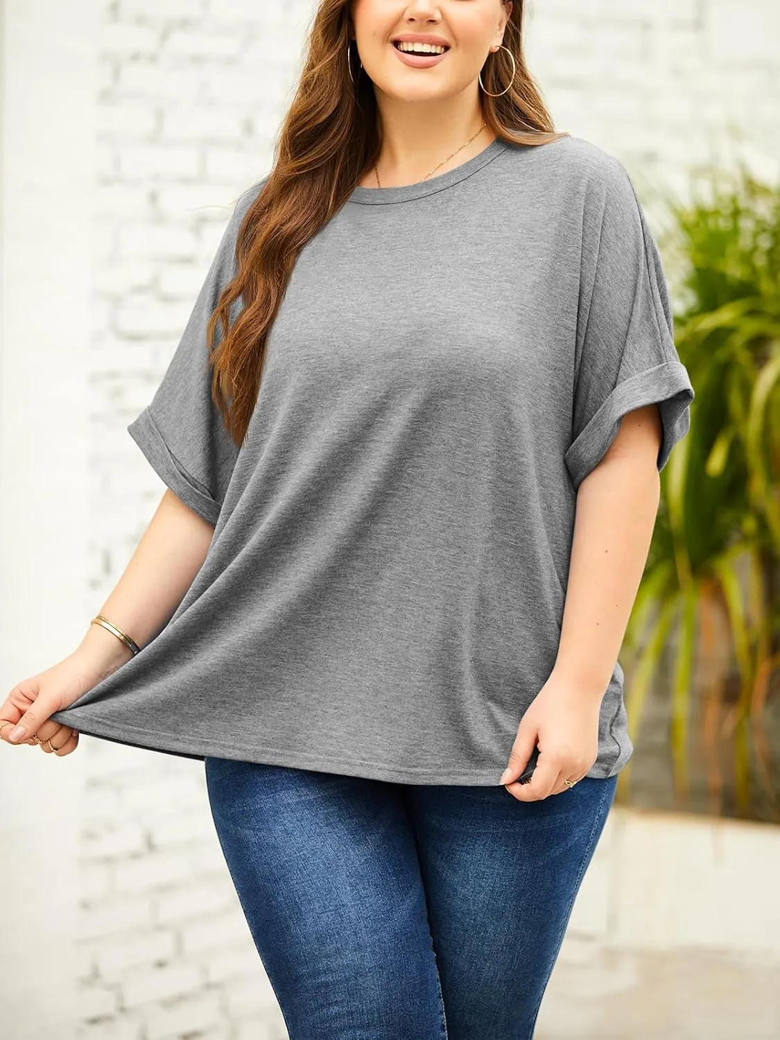 Tankaneo Women's Plus Size Short Sleeve T Shirts Summer Half Sleeve Crew Neck Oversized Tees Casual Loose Fit Tunic Tops