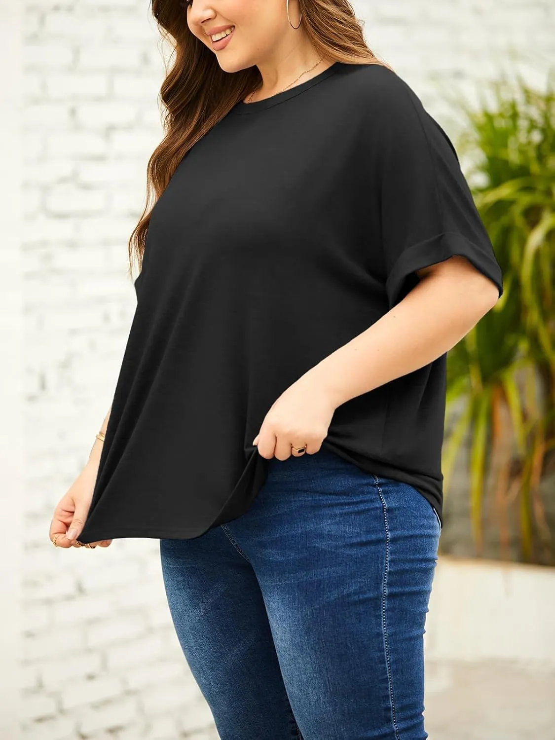 Tankaneo Women's Plus Size Short Sleeve T Shirts Summer Half Sleeve Crew Neck Oversized Tees Casual Loose Fit Tunic Tops