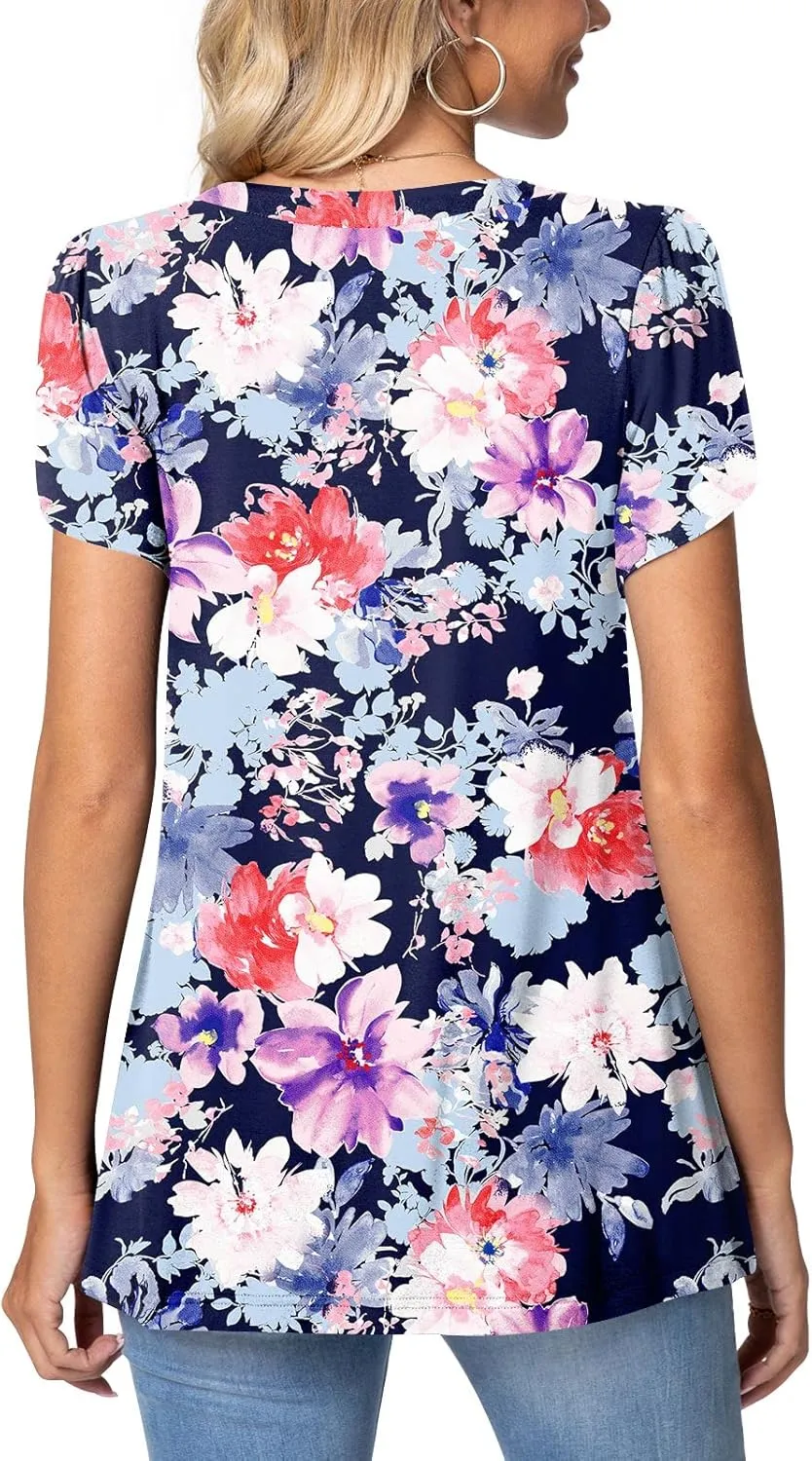 TAOHUADAO Womens 2025 Summer Casual T-Shirts Square Neck Petal Short Sleeve Tunic Tops