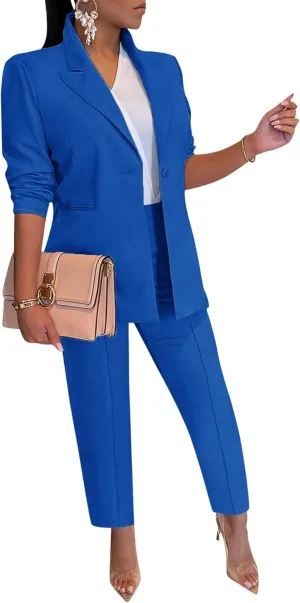 Tcremisa Women's 2 Piece Pants Suit Long Sleeve Button Blazer and Pencil Pant Set Casual Office Business Outfits