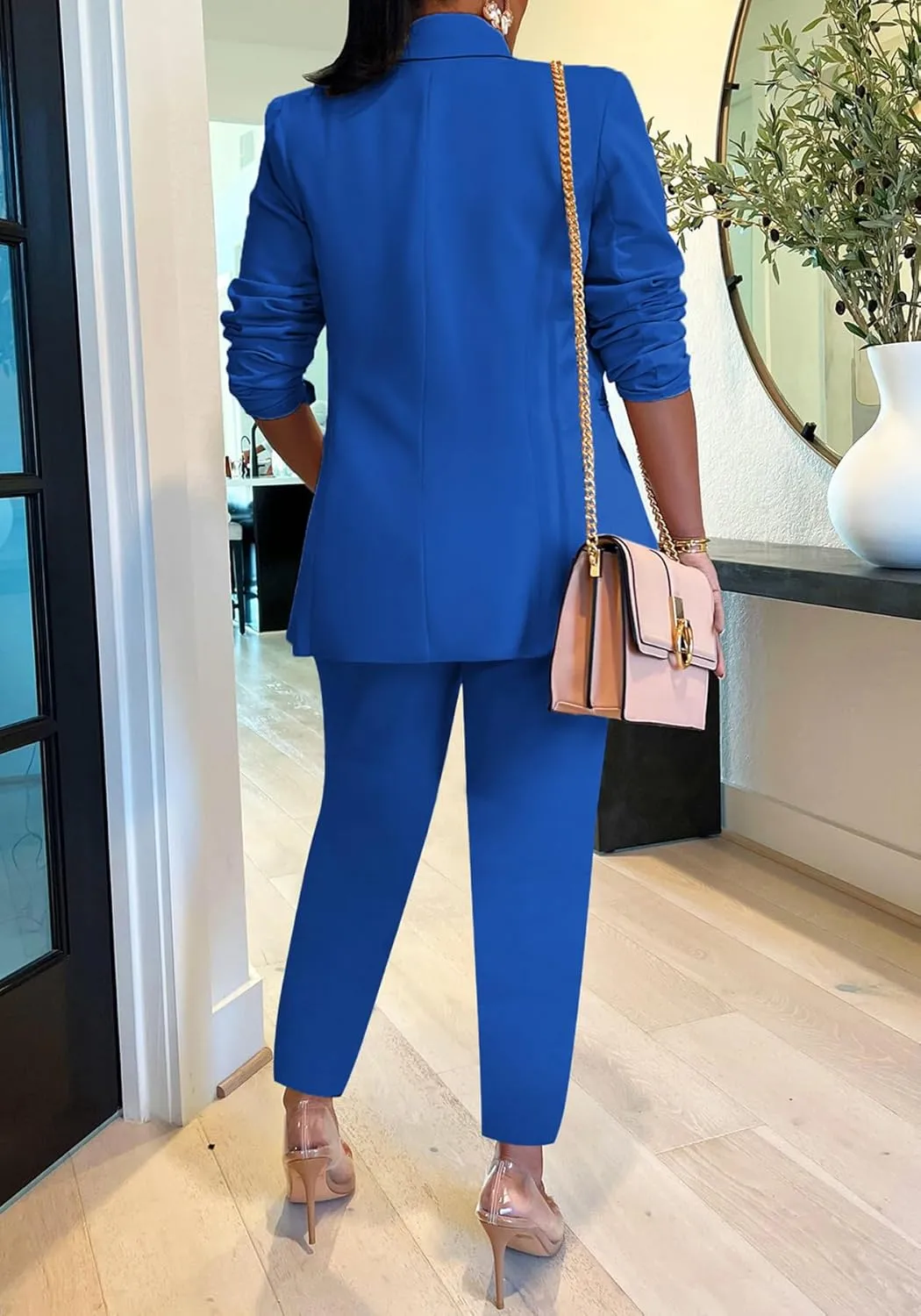 Tcremisa Women's 2 Piece Pants Suit Long Sleeve Button Blazer and Pencil Pant Set Casual Office Business Outfits