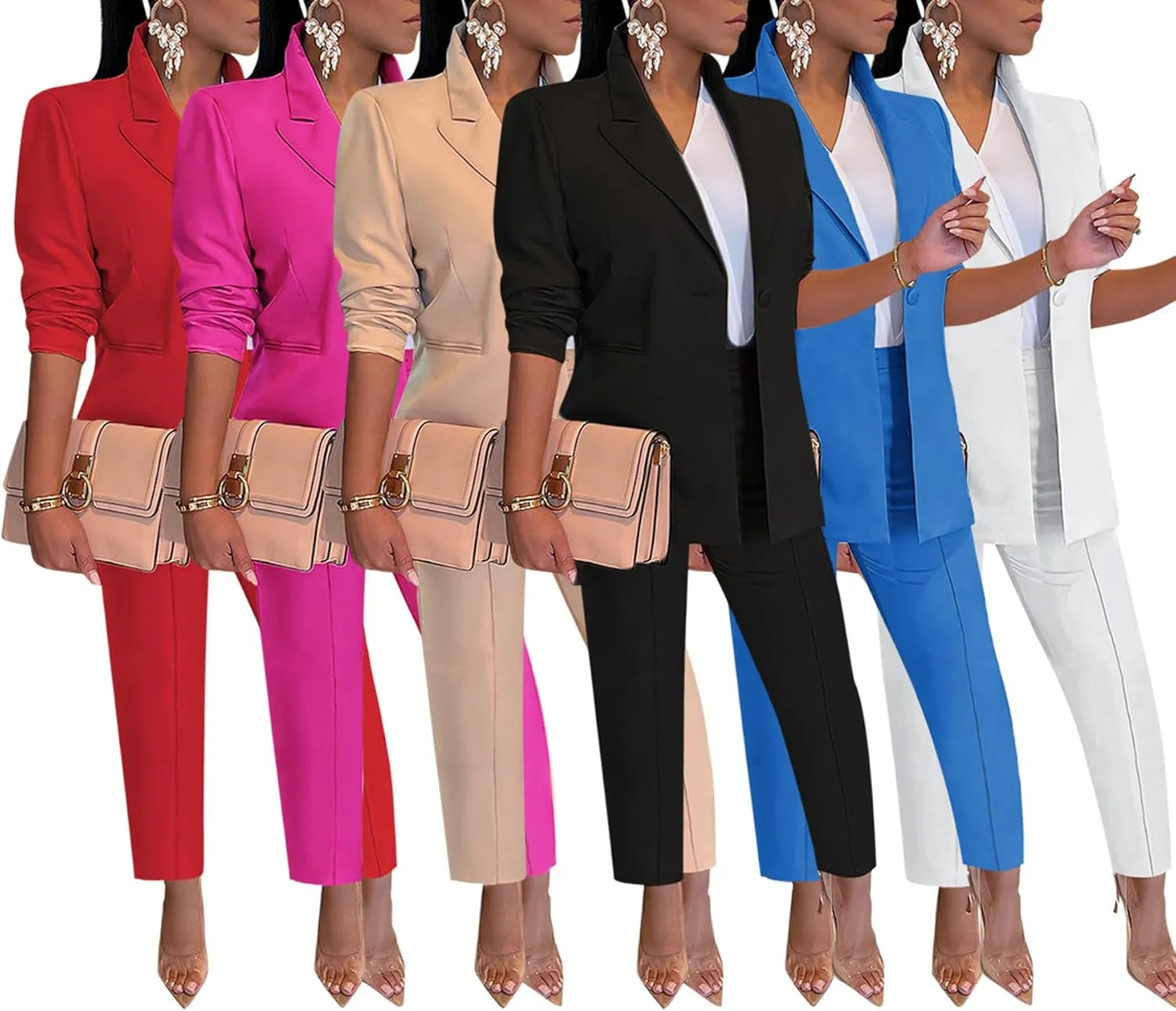Tcremisa Women's 2 Piece Pants Suit Long Sleeve Button Blazer and Pencil Pant Set Casual Office Business Outfits