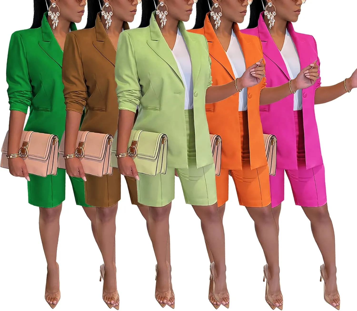 Tcremisa Women's 2025 Fashion Blazer Shorts Set Long Sleeve Office Suit Sets Casual 2 Piece Business Outfits