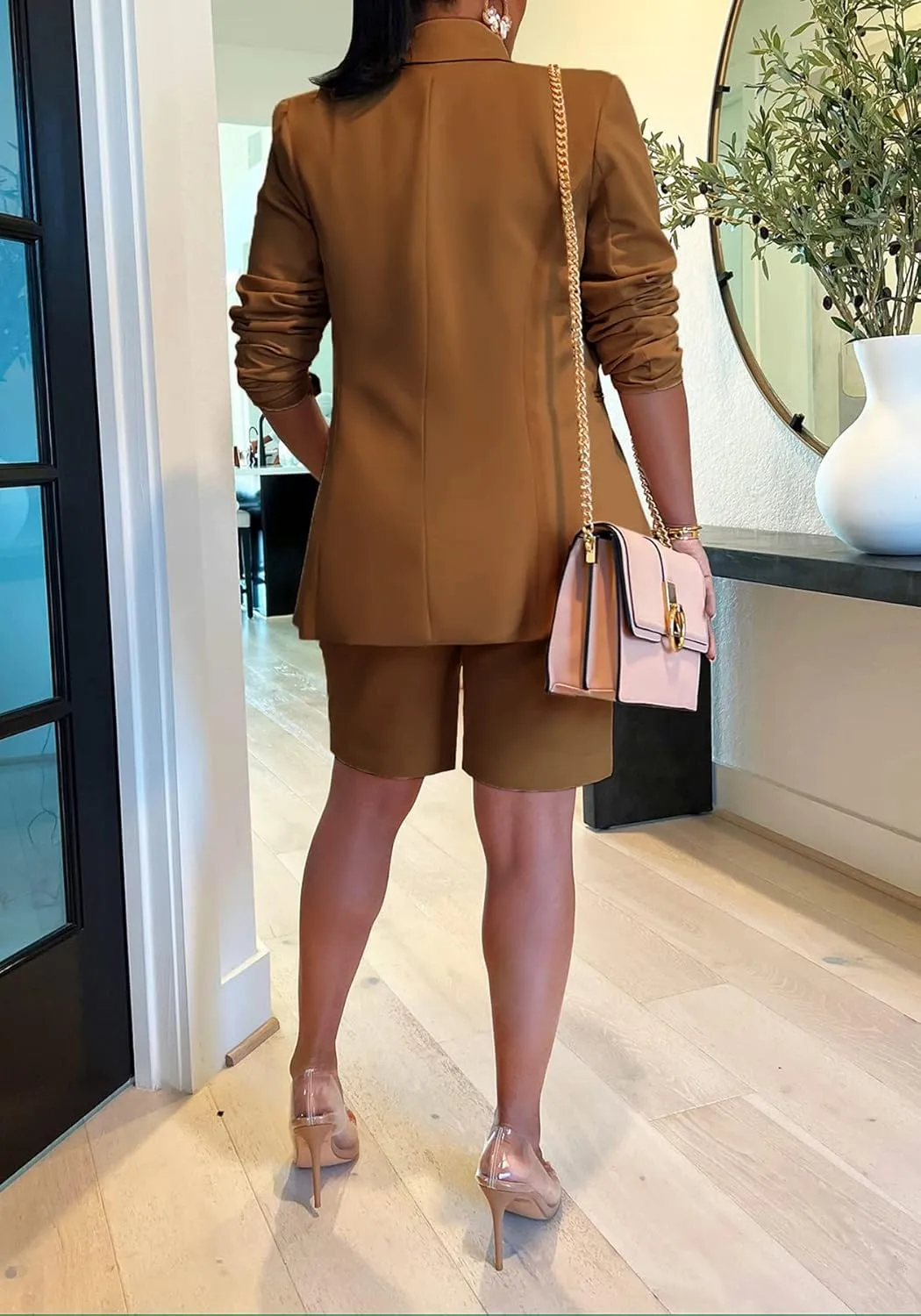 Tcremisa Women's 2025 Fashion Blazer Shorts Set Long Sleeve Office Suit Sets Casual 2 Piece Business Outfits