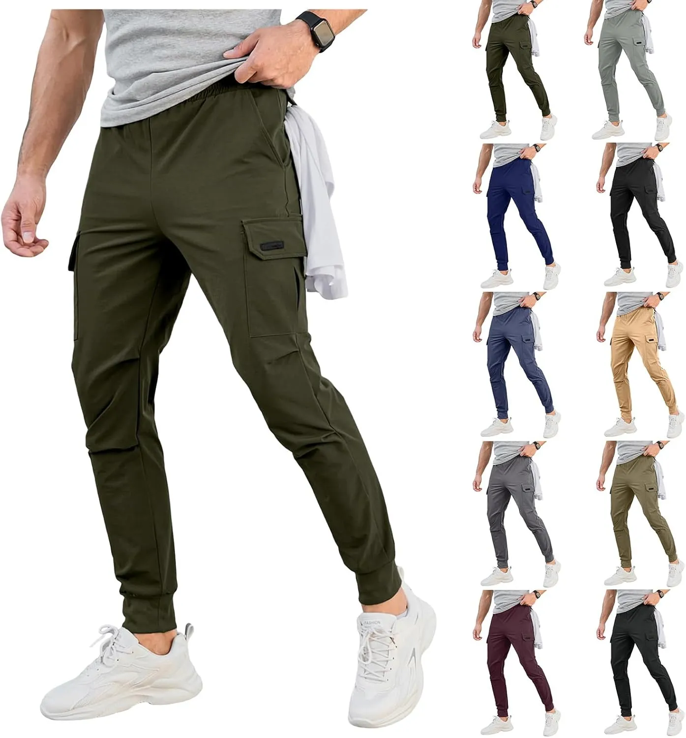 Tech Pants Men Cargo Jogger Pants Slim Fit Tactical Pant Active Athletic Workout Sweatpants Stretch Golf Pant Trousers