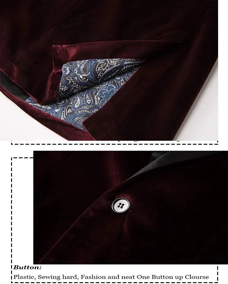 THWEI Mens Velvet Blazer Slim Fit Suit Jacket One Button Tuxedo Blazer Wedding Prom Dinner