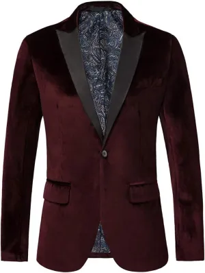 THWEI Mens Velvet Blazer Slim Fit Suit Jacket One Button Tuxedo Blazer Wedding Prom Dinner