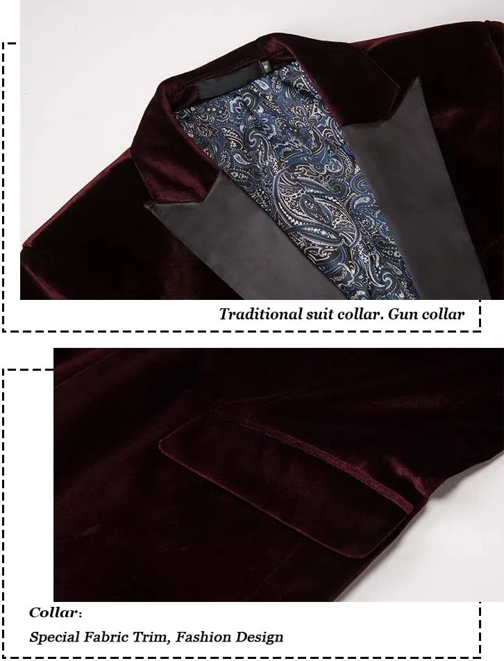 THWEI Mens Velvet Blazer Slim Fit Suit Jacket One Button Tuxedo Blazer Wedding Prom Dinner