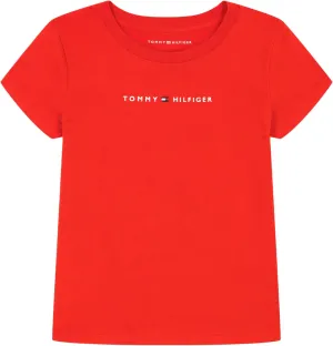 Tommy Hilfiger Girl's Short Sleeve T-shirt With Flag Logo, Cotton Blend Tee With Tagless Interior