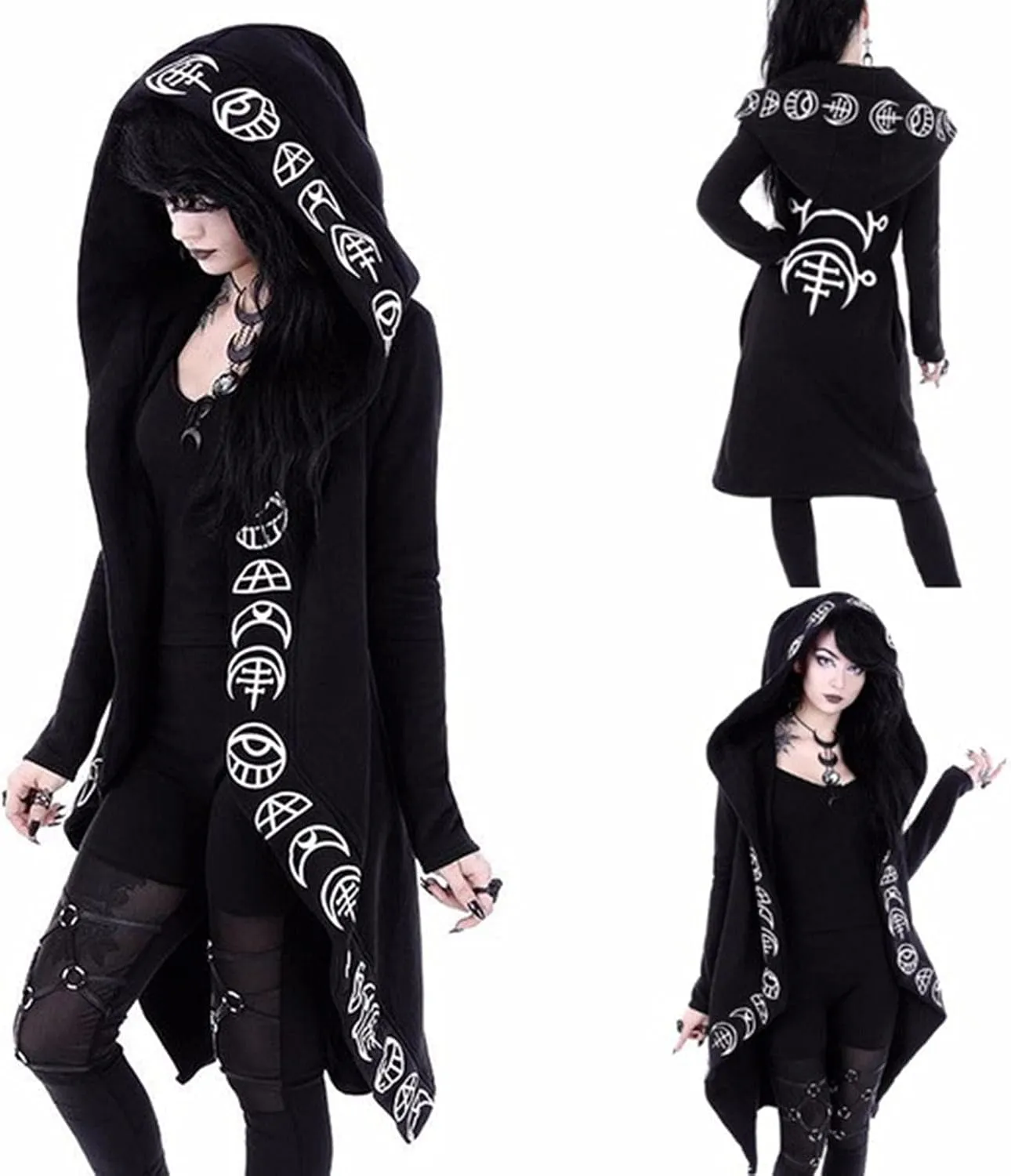 tuduoms Black Punk Gothic Hoodie Women Long Sleeve Zip Up Hoodie Moon Jacket Top Long Sweatshirts Plus Size Y2k Goth Clothing