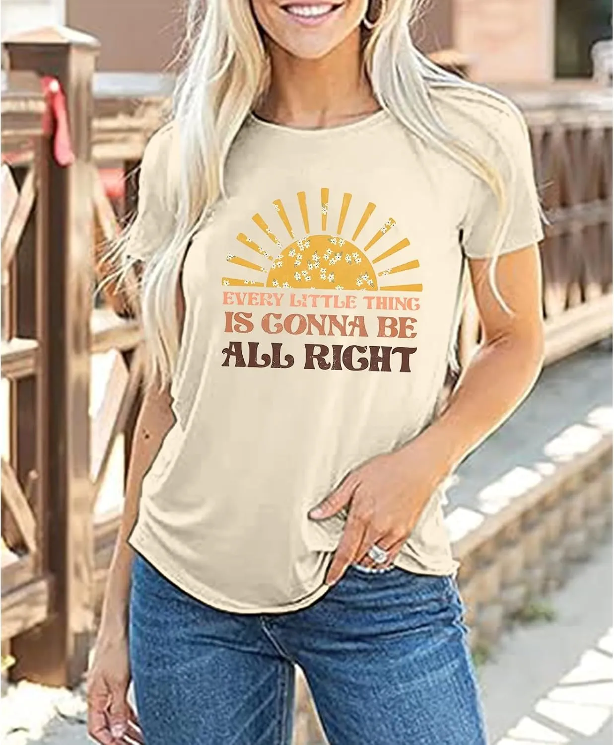 Tuislay Every Little Thing is Gonna Be Alright Shirt Country Music Inspirational Shirts for Women Vintage Graphic Boho Tees