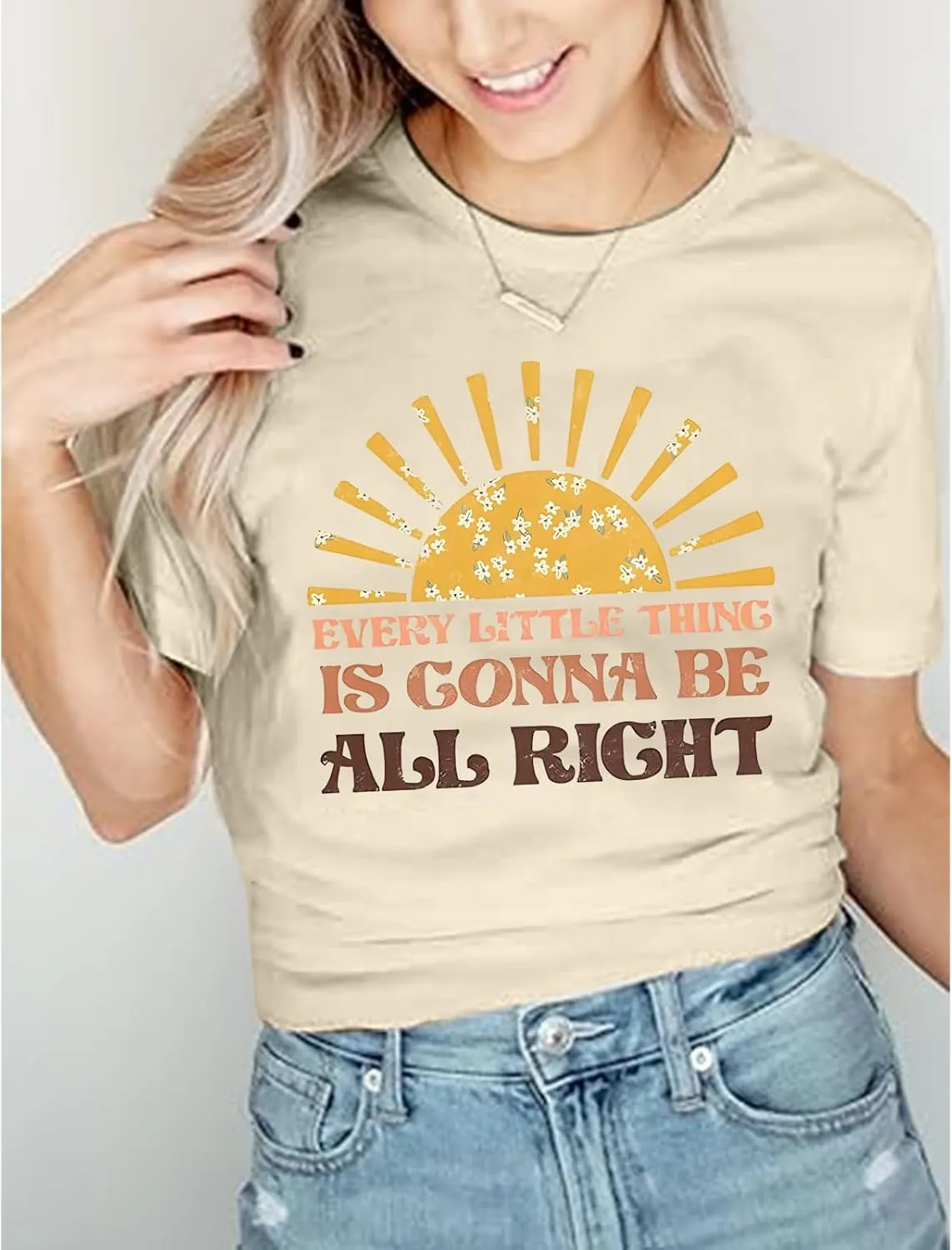 Tuislay Every Little Thing is Gonna Be Alright Shirt Country Music Inspirational Shirts for Women Vintage Graphic Boho Tees