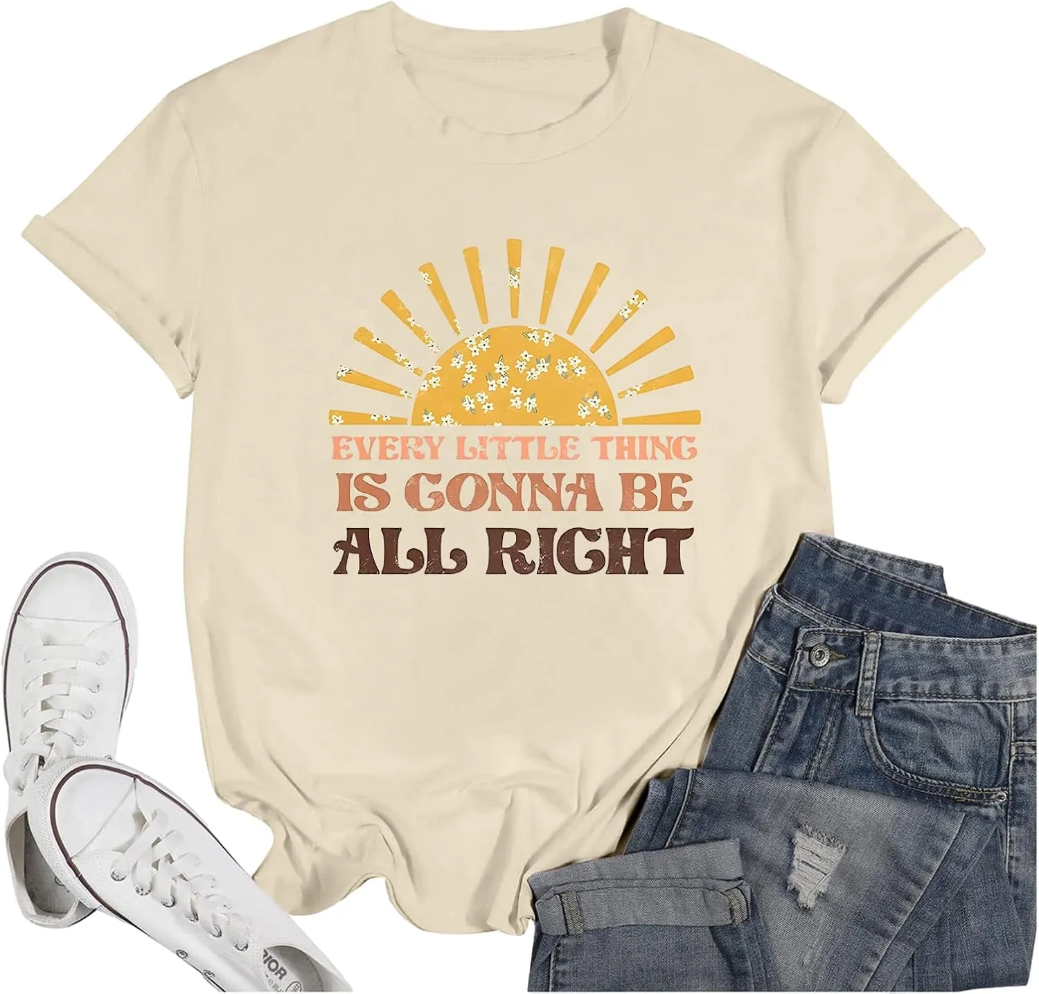 Tuislay Every Little Thing is Gonna Be Alright Shirt Country Music Inspirational Shirts for Women Vintage Graphic Boho Tees