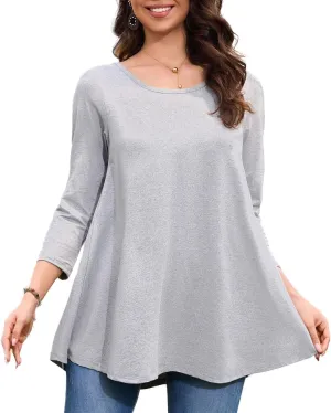 Tunic Tops for Women Plus Size 3/4 Sleeve Crew Neck Swing Flare Loose T-Shirt Blouses to Wear with Leggings