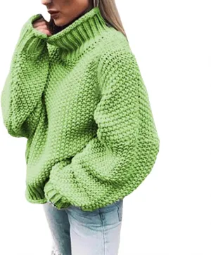 Turtleneck Sweater Women Oversized Knit Sweater Chunky Pullover Sweater Vintage Jumper Tops Winter Casual Tunic 2024