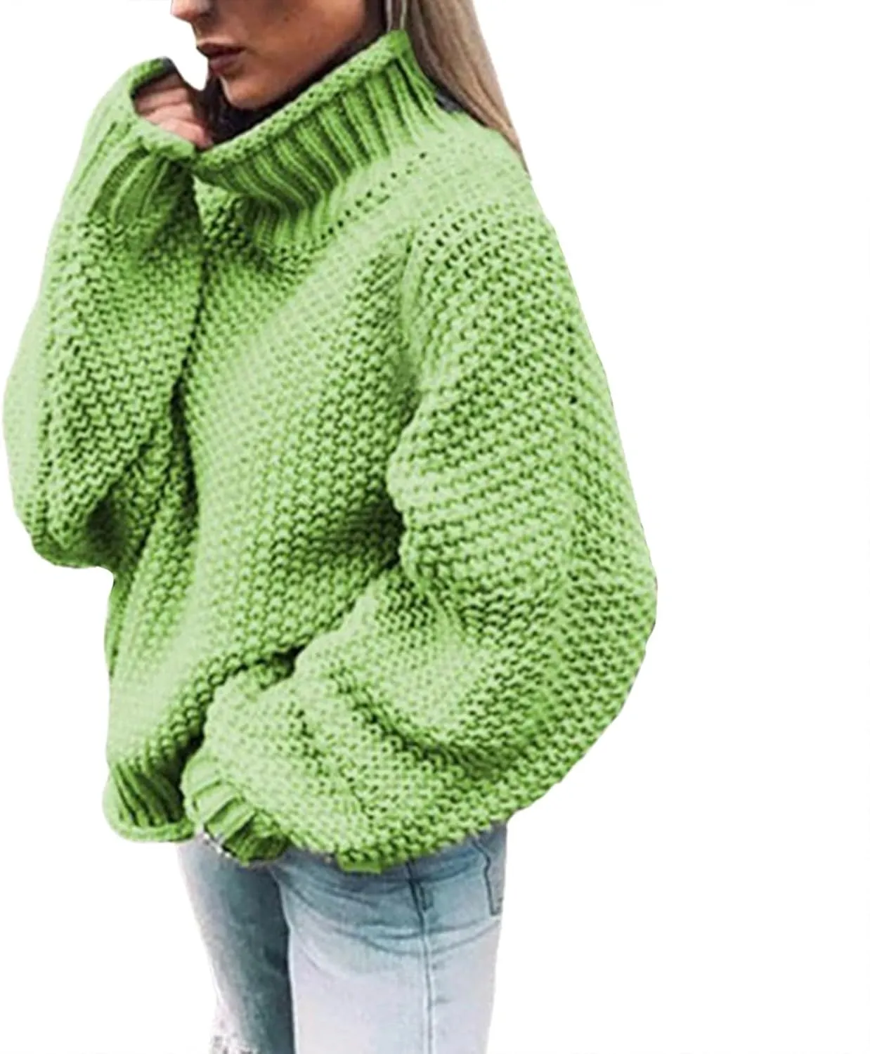 Turtleneck Sweater Women Oversized Knit Sweater Chunky Pullover Sweater Vintage Jumper Tops Winter Casual Tunic 2024
