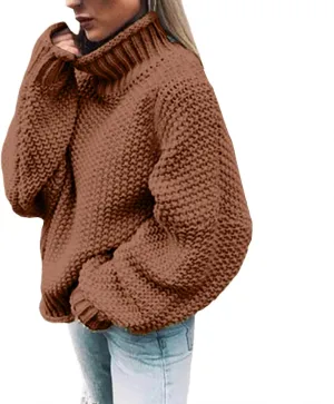 Turtleneck Sweater Women Oversized Knit Sweater Chunky Pullover Sweater Vintage Jumper Tops Winter Casual Tunic 2024