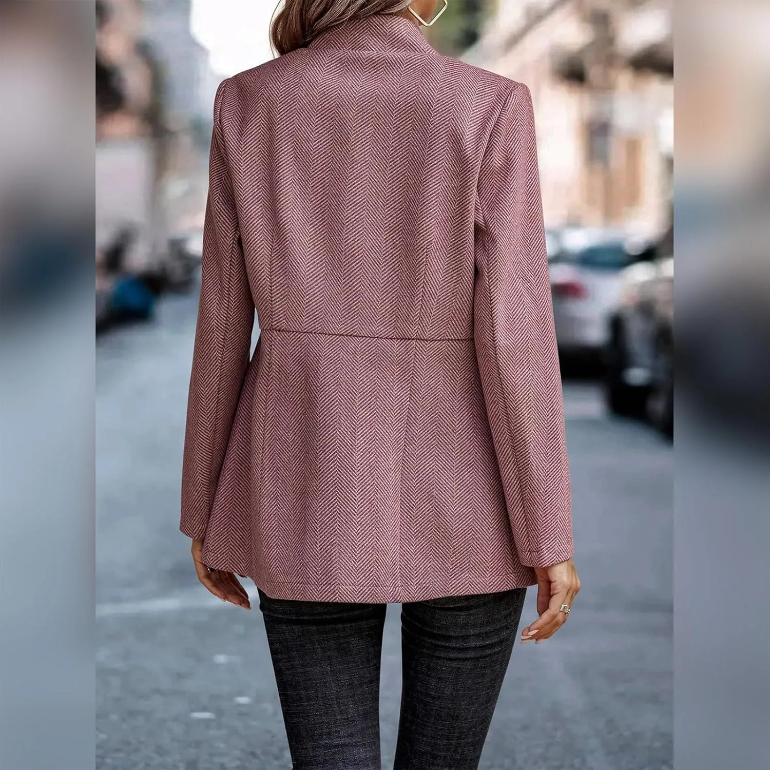 Tweed Blazers for Women Long Sleeve Open Front Jacket with Pocket Business Office Blazer