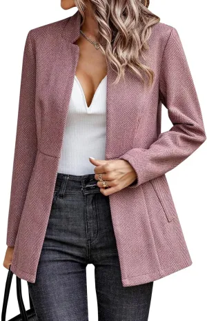 Tweed Blazers for Women Long Sleeve Open Front Jacket with Pocket Business Office Blazer
