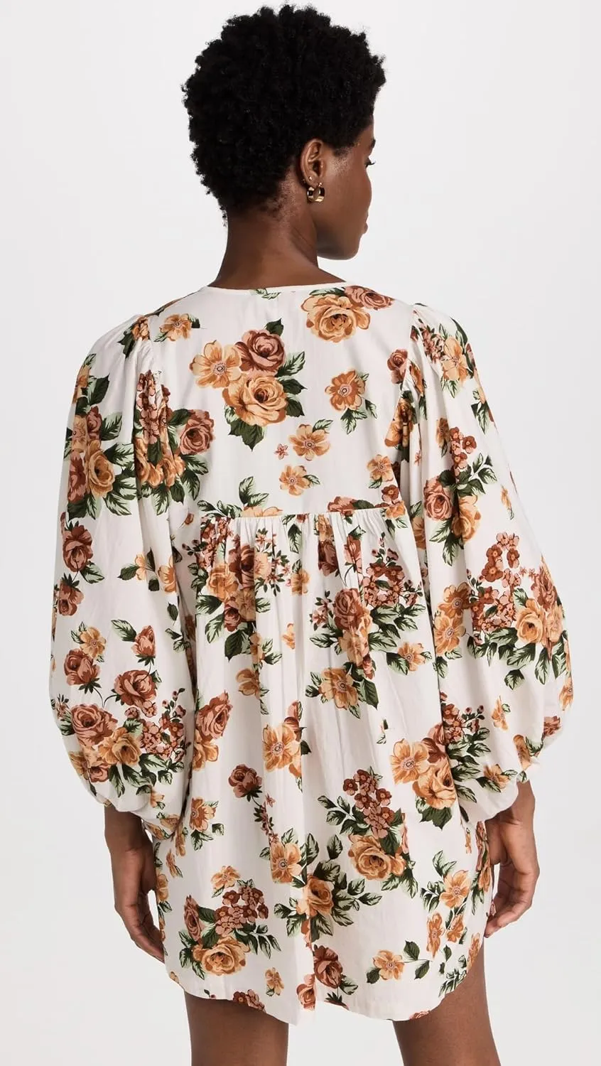 UAURORAO Women Boho Floral Babydoll Dress Puff Sleeve Ruffle Tunic Shirt Dress Flowy A Line Bohemian Short Sundress