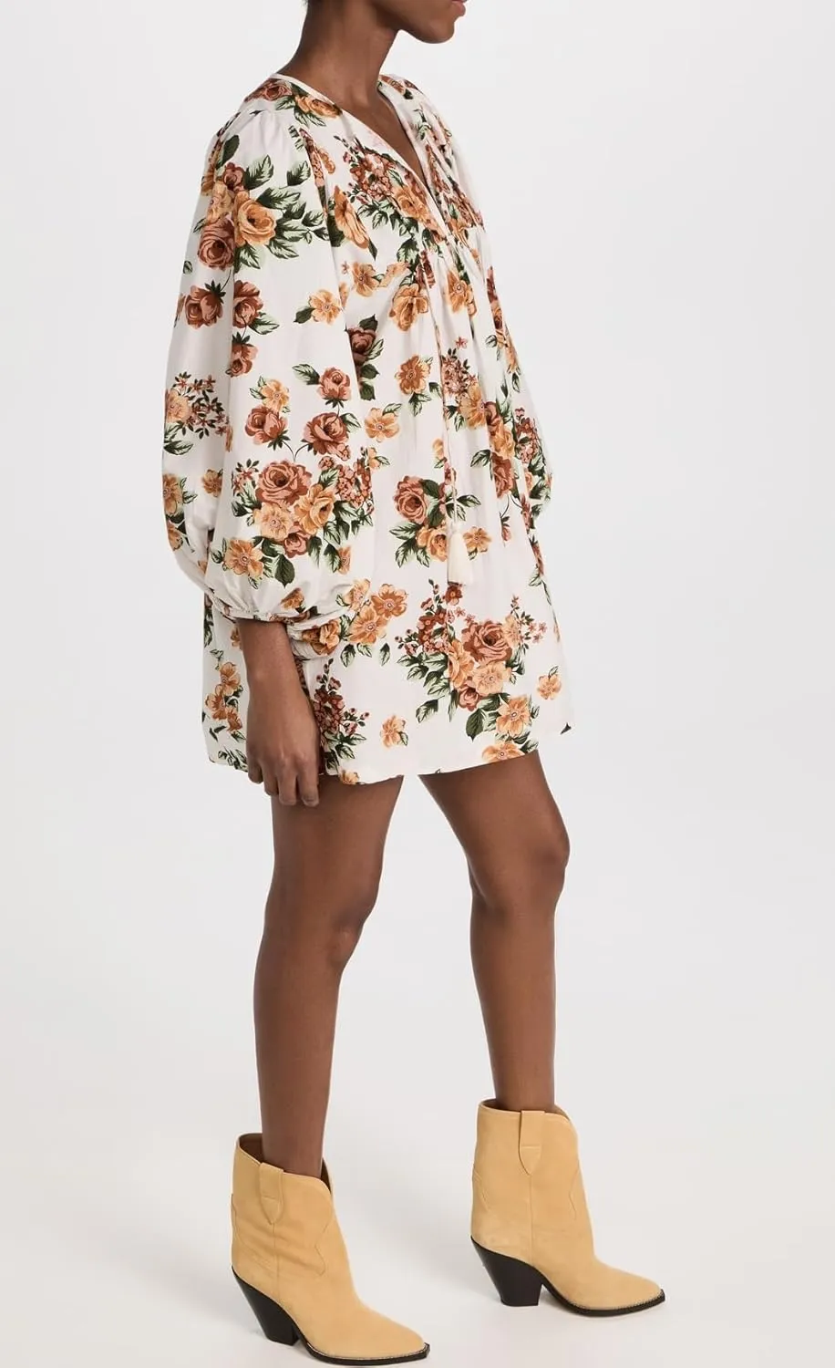 UAURORAO Women Boho Floral Babydoll Dress Puff Sleeve Ruffle Tunic Shirt Dress Flowy A Line Bohemian Short Sundress