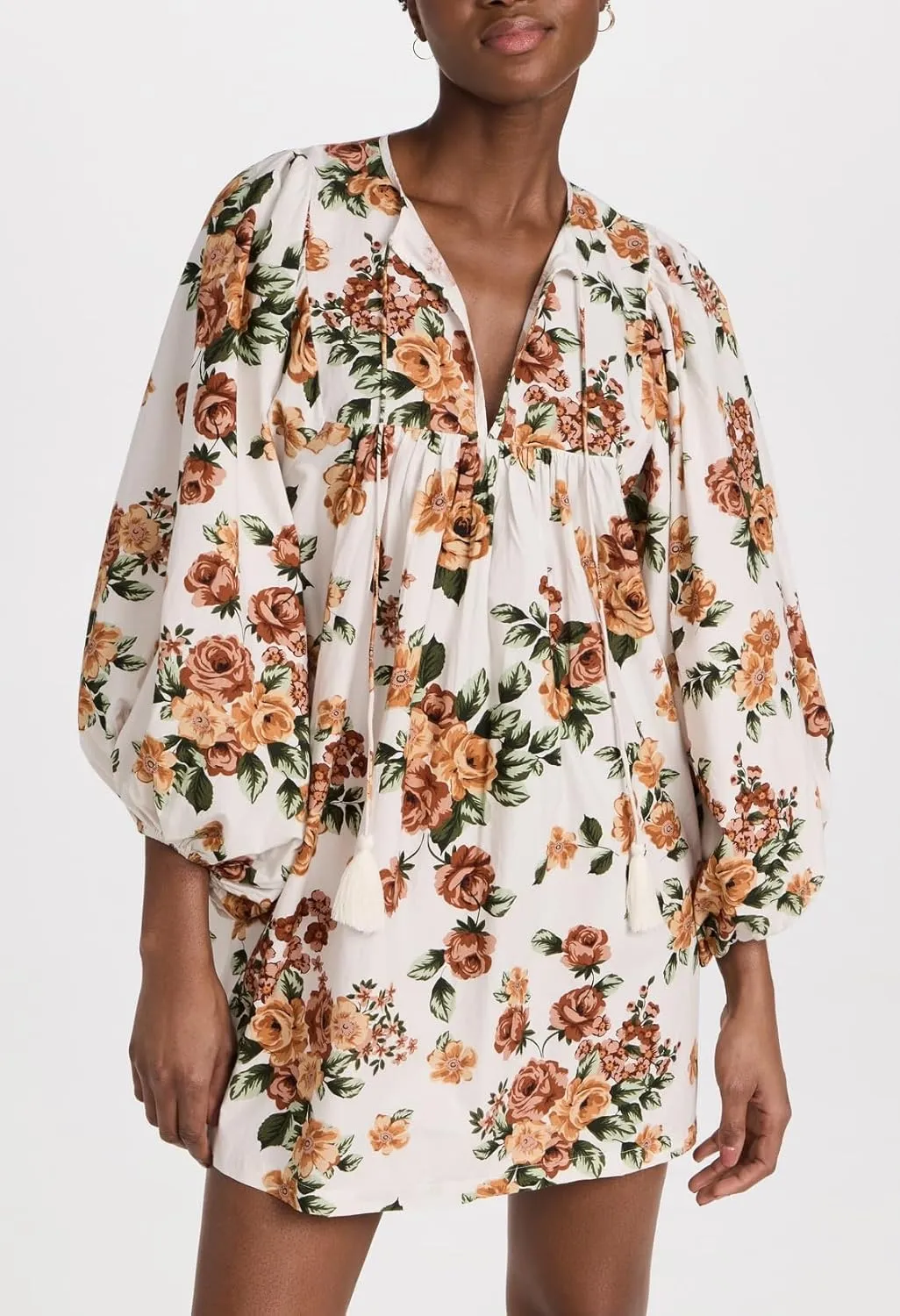UAURORAO Women Boho Floral Babydoll Dress Puff Sleeve Ruffle Tunic Shirt Dress Flowy A Line Bohemian Short Sundress