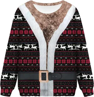 Ugly Christmas Sweatshirt for Women Unisex Novelty 3D Printed Funny Design Hoodies Crewneck Xmas Party Tops