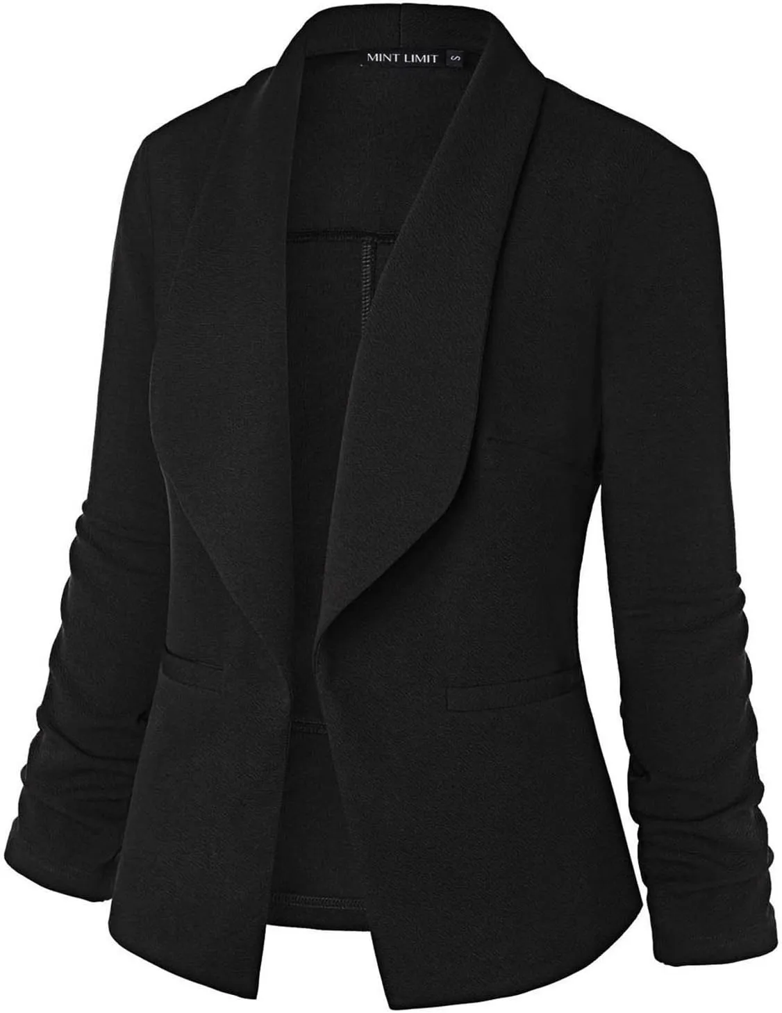 Unifizz Womens Casual Blazer Pockets Open Front Cardigan Work Office Jacket 3/4 Sleeve