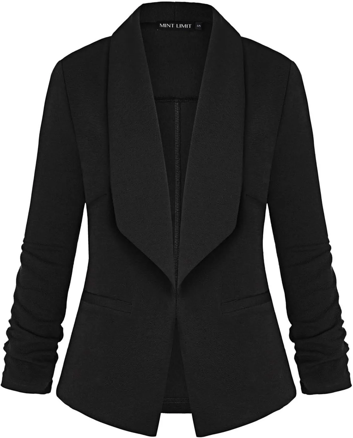 Unifizz Womens Casual Blazer Pockets Open Front Cardigan Work Office Jacket 3/4 Sleeve