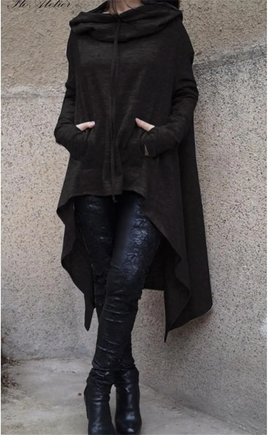 uSecee Hoodies for Women Long Sleeve Irregular Hem Long Hooded Sweatshirts Witch Halloween Pullover Loose Casual Tunic Tops