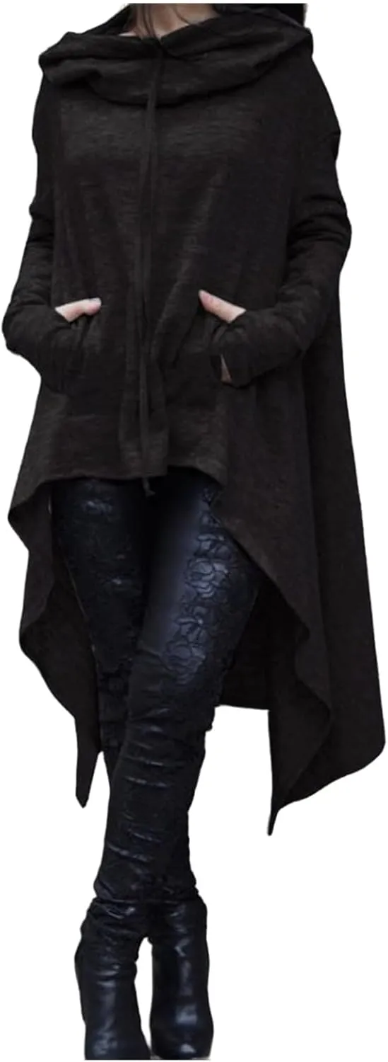 uSecee Hoodies for Women Long Sleeve Irregular Hem Long Hooded Sweatshirts Witch Halloween Pullover Loose Casual Tunic Tops