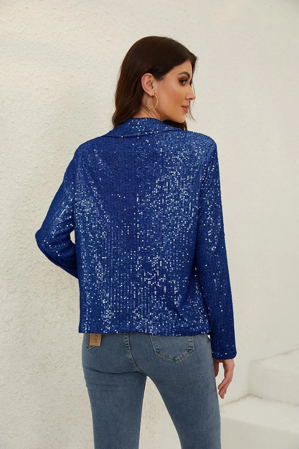 utcoco Womens Sequin Blazer Casual Long Sleeve Open Front Sparkle Blazer Jacket