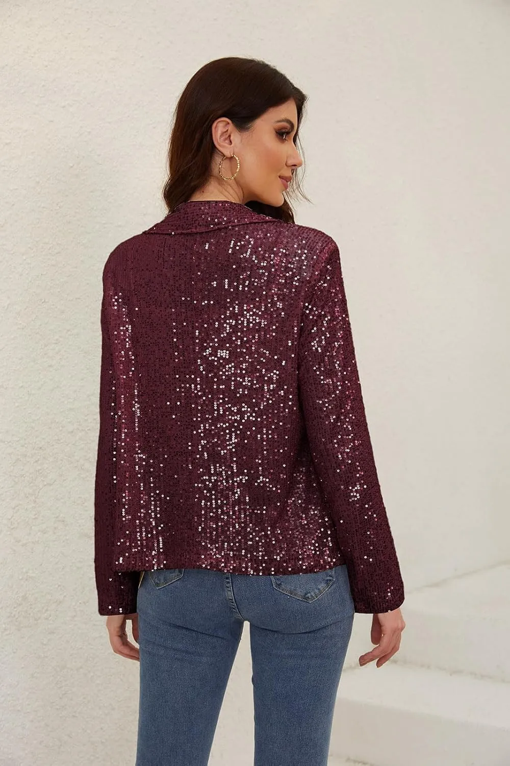 utcoco Womens Sequin Blazer Casual Long Sleeve Open Front Sparkle Blazer Jacket