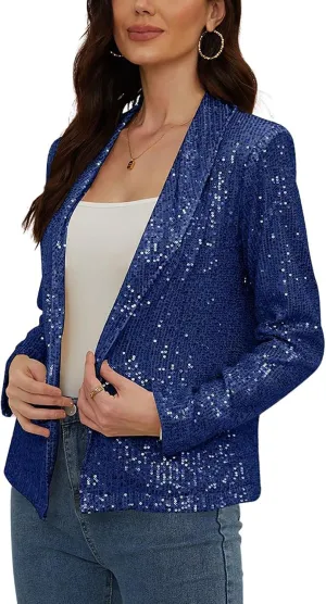 utcoco Womens Sequin Blazer Casual Long Sleeve Open Front Sparkle Blazer Jacket