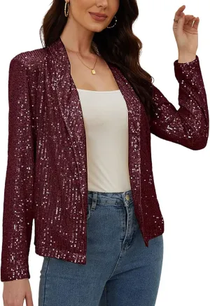 utcoco Womens Sequin Blazer Casual Long Sleeve Open Front Sparkle Blazer Jacket