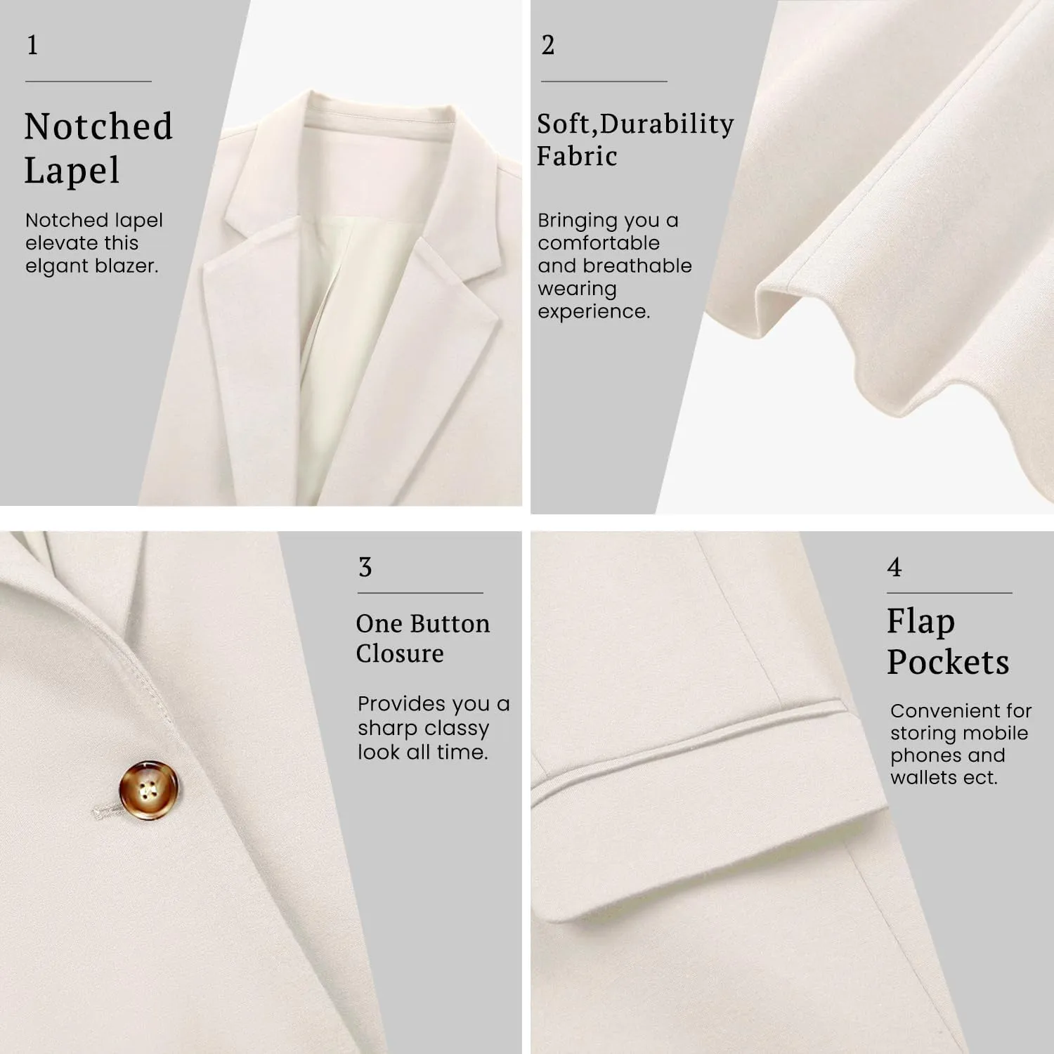 V VOCNI Womens Blazer Jackets Long Sleeve Lapel Open Front Pockets Casual Work Office Blazers Button Jacket Suit