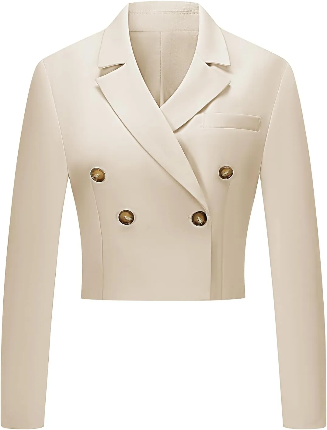 V VOCNI Women's Cropped Blazer Double Breasted Long Sleeve Business Casual Crop Jacket