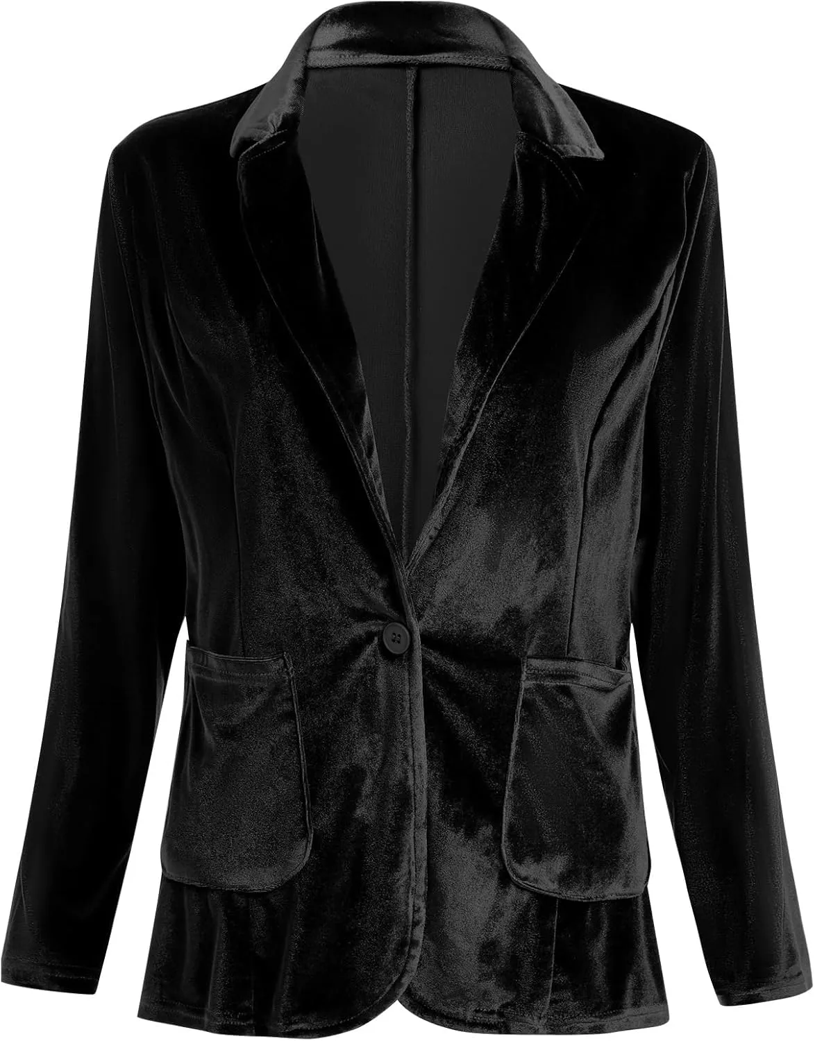 Velvet Blazer Jackets for Women Open Front Long Sleeve Lapel Collar Velvet Jacket Coat with Pockets