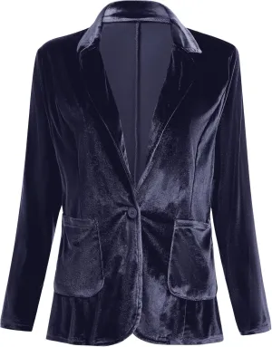 Velvet Blazer Jackets for Women Open Front Long Sleeve Lapel Collar Velvet Jacket Coat with Pockets