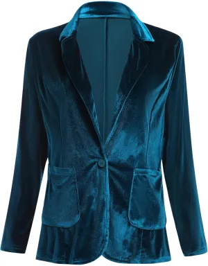 Velvet Blazer Jackets for Women Open Front Long Sleeve Lapel Collar Velvet Jacket Coat with Pockets