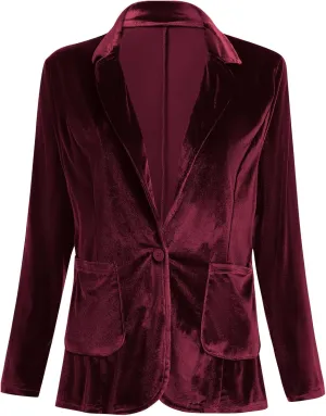 Velvet Blazer Jackets for Women Open Front Long Sleeve Lapel Collar Velvet Jacket Coat with Pockets