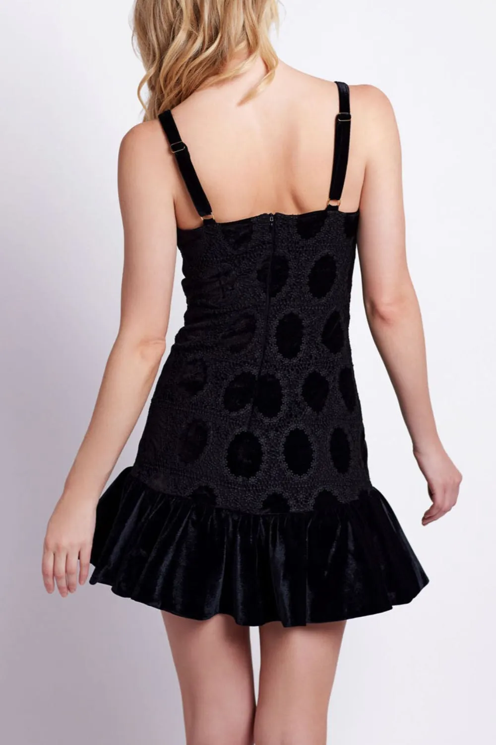 VELVET LACE SLEEVELESS MINI DRESS