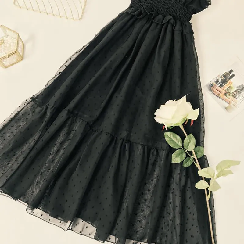 VenusFox Sexy sweet boho a line dot lace zipper elegant  summer mid calf dress