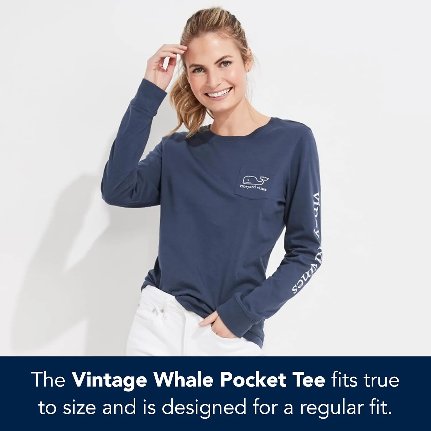 vineyard vines Women's Long-Sleeve Vintage Whale Pocket Tee